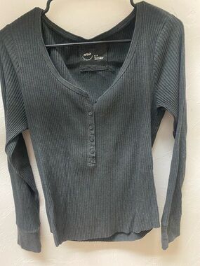 aerie Charcoal Ribbed Long-Sleeve Henley